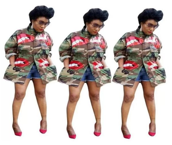 

woman jacket women spring autumn new lips jacket lapel retro tannin wind cotton loose camouflage fashion coat9997851, Black;brown