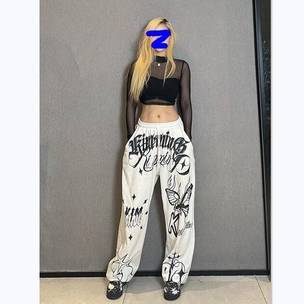 

women's pants s korean oversize straight casual and 2023 loose hiphop street graffiti design clothing 230808, Black;white