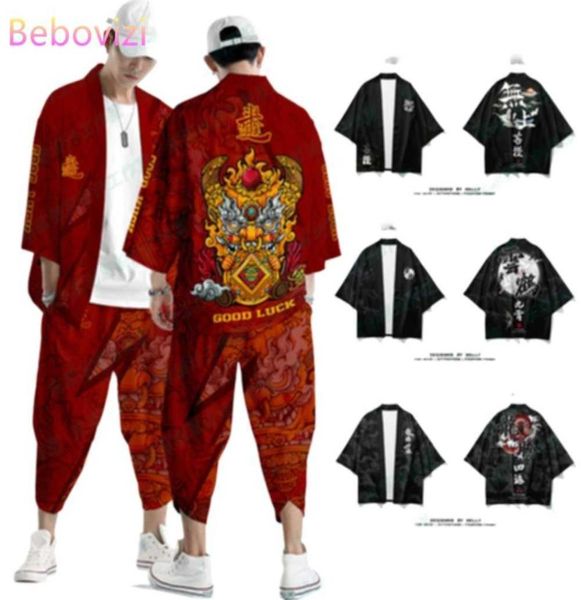 

20 styles suit plus size 4xl 5xl 6xl chinese japanese samurai harajuku kimono cardigan women men cosplay yukata pants set x073892209, White;black