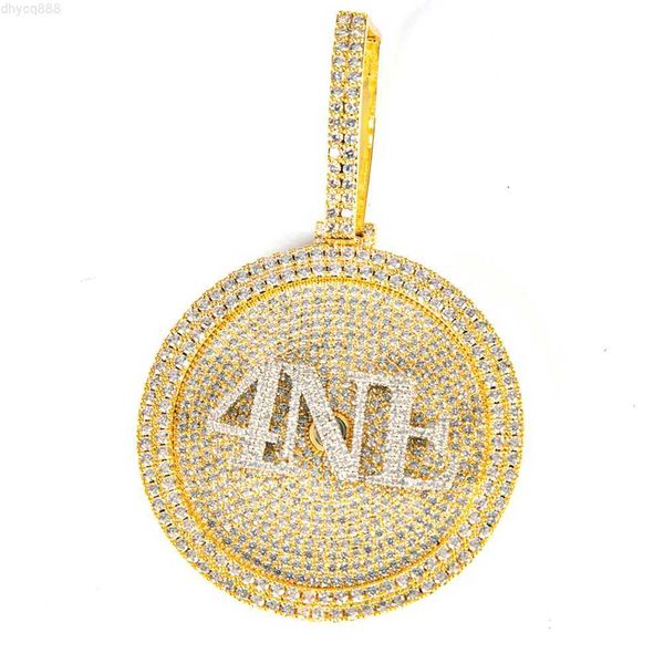

hip hop custom iced out bling letters name disc big round diamond rotating pendant jewelry necklace, Silver