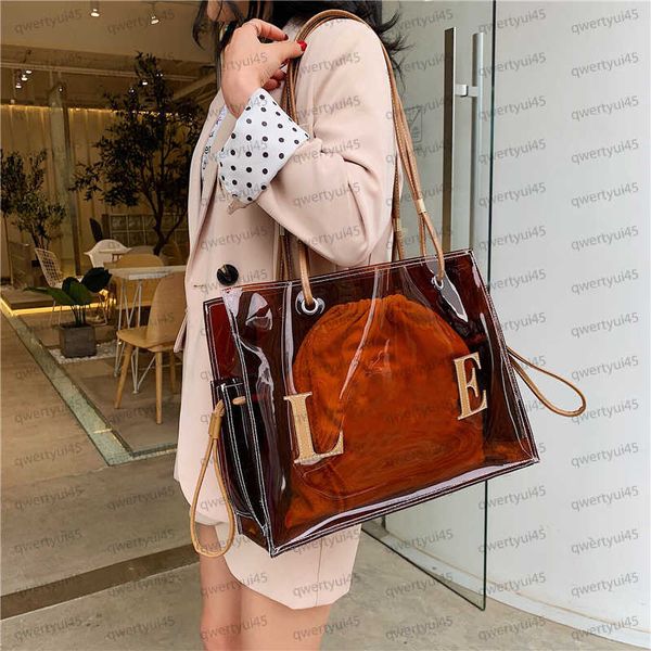 

2023 early autumn new tote bag large capacity transparent jelly single shoulder crossbody bag trend large bag women's bagqwertyui45