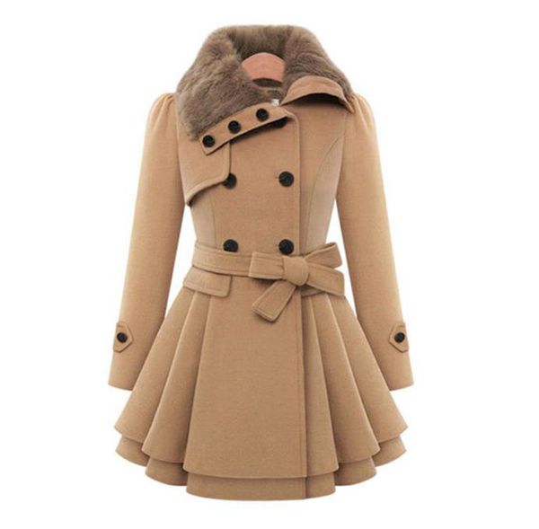 

autumn winter coat women wool blend trench turndown collar overcoat female red long sleeve peacoat elegant coats 4xl plus size3291879, Black