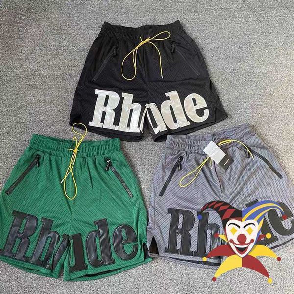 

2022ss rhude shorts men women 1 1 loose rhude mesh drawstring zipper short, White;black