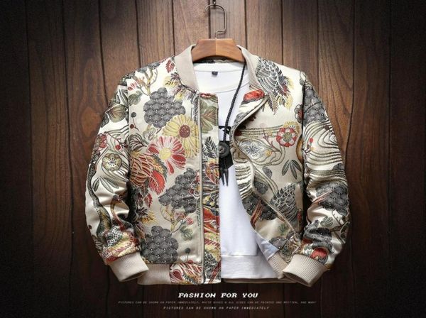

bannaji new mens jacket embroidery autumn spring men baseball jackets casual fashion hip hop street outwear floral coat male1720690, Black;brown