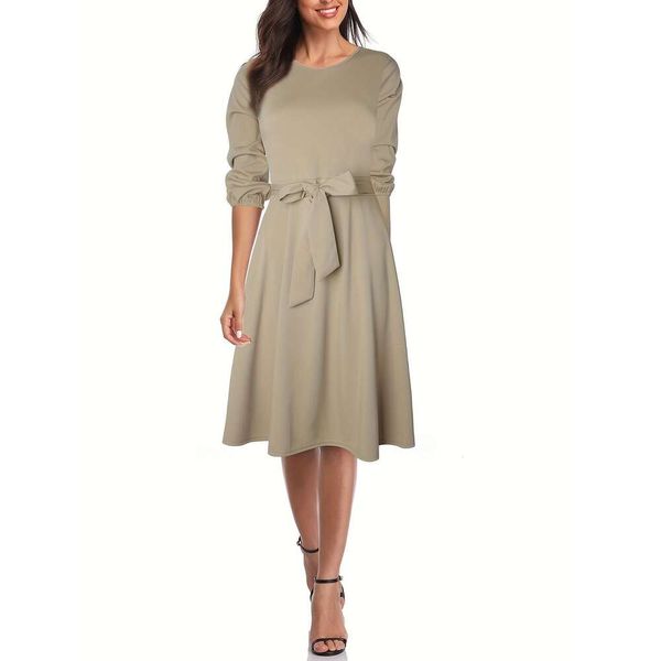 

round neck elegant a line dress long sleeved womens, Black;gray