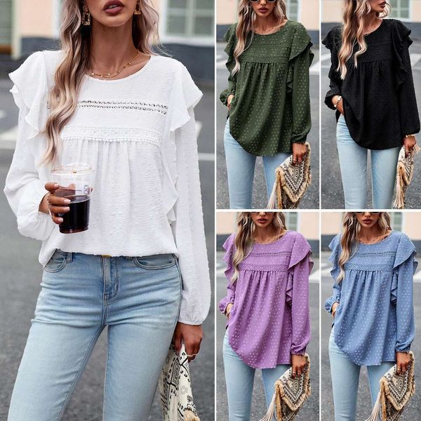 

design pure color shirt for women autumn winter temperament casual long sleeved top, White