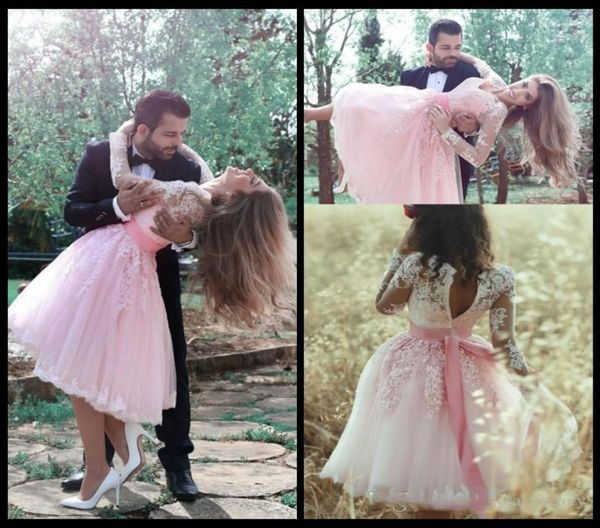 

pink short prom dresses 2017 long sleeves appliques said mhamad homecoming cocktail party dresses with sash4911407, Black