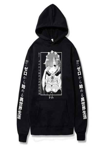 

re zero hoodie hooded pullover anime starting life in another world rem and ram japanese anime long sleeve sweatshirts hoodies x065107017, Black
