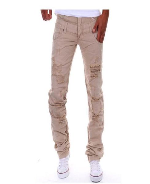 

mens fashion designer jean pantalones ripped draped distressed biker jeans khaki blue black grey4632070