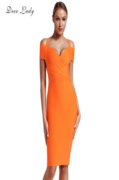 

deer lady women bandage dress 2019 new arrivals elegant summer off shoulder bandage dress orange bodycon party club1831476, Black;gray