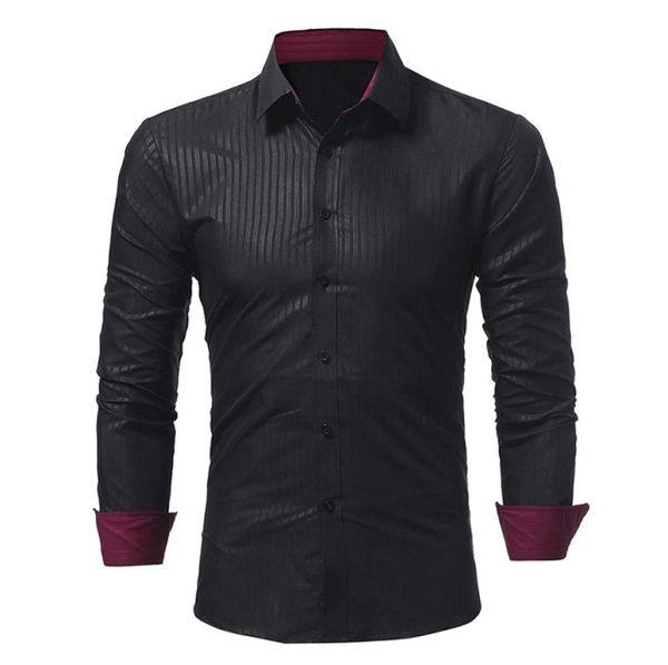

fashion male shirt longsleeves classic dark stripes embossed mens dress shirts slim men shirt 3xl3878472, White;black