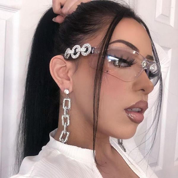 

sunglasses women diamond y2k style sun glasses rhinestone rimless shield goggles eyewear men female eyeglasses uv400592, White;black