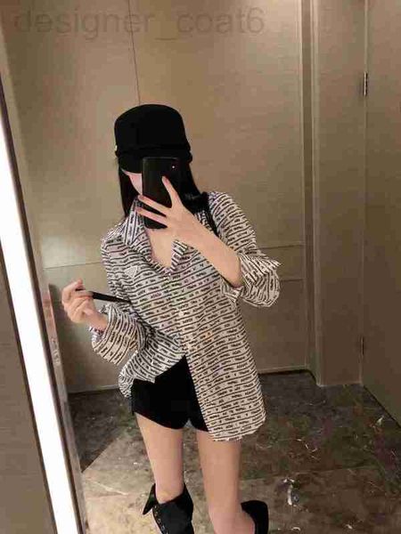 

women's blouses & shirts designer p home correct edition nanyou 23 early autumn new design with all over printing letters cotton hemp l, White