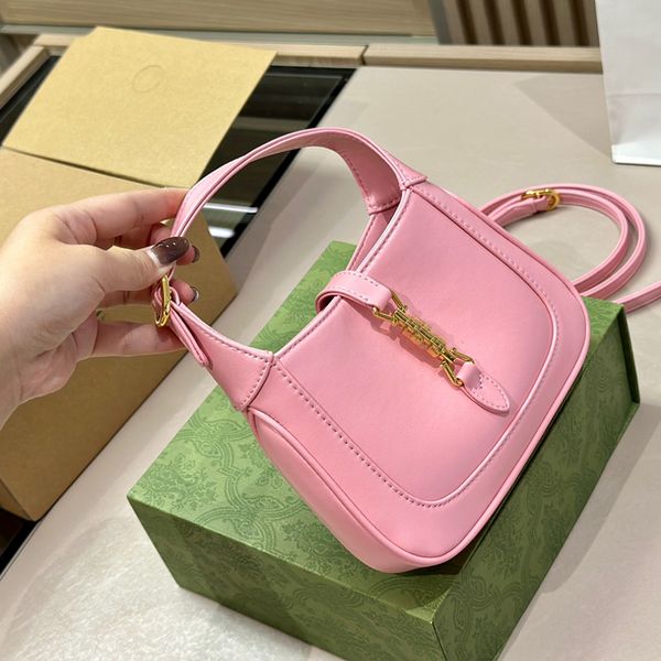 

mini shoulder bag pink handbag purse solid leather hardware lock buckle open-type seal removing straps letter mesh texture totes