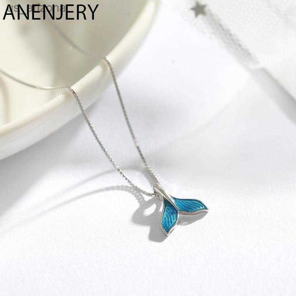 

anenjery fishtail enamel pendant clavicle necklace for women summer dainty jewelry wholesale l230620, Silver