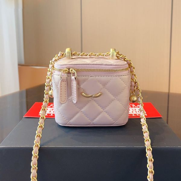

two little golden balls women designer vanity box bag mini cosmetic case gold metal hardware matelasse chain cross body shoulder handbag lov