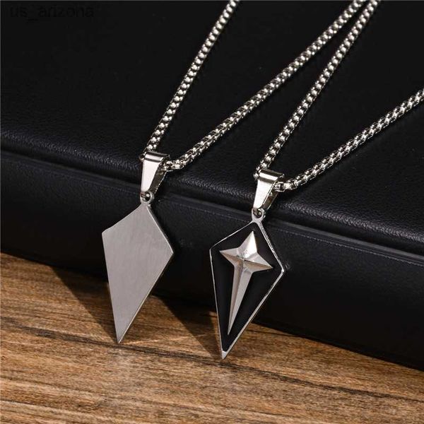 

modyle geometric necklaces for men black stainless steel rhombic pendant with box chain casual cool boys star collar l230620, Silver