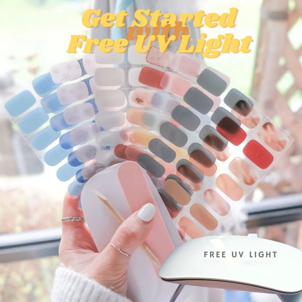 

semi cured gel nail stickers - get started pack (2x gel nail strips + uv lamp )