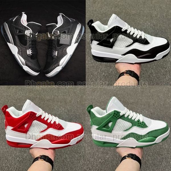 

new pattern jumpman 4 basketball shoes luxury wild n out pe white black green red mens womens sneakers black cat 4s red cement pine green pu