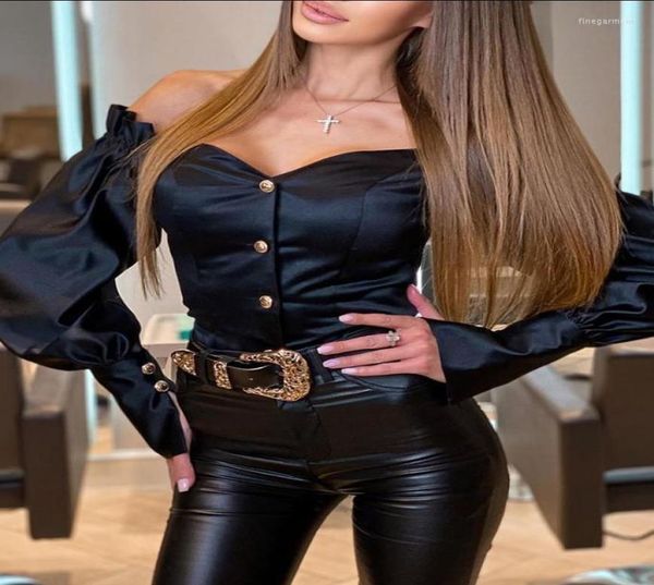 

women039s blouses casual black women shirt button cardigan slim long sleeve satin ruffle lantern elegant waist street7055421, White