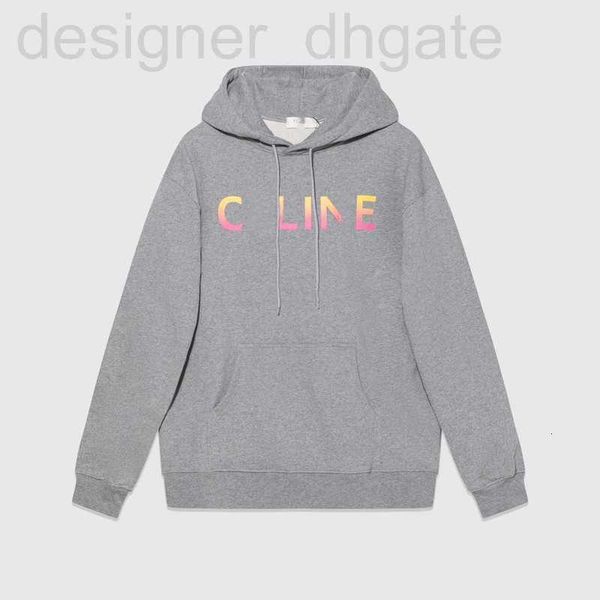 

women's t-shirt designer 2023 autumn/winter new cel gradient letter printing men's and os loose pullover hooded hoodie sweater 1c9, White