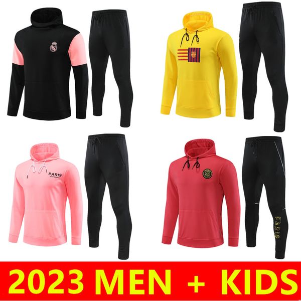 

hooded tracksuits 2023 2024 survetement jacket training suit mbappe 23/24 maillot de football paris jogging men kids soccer sets, Black