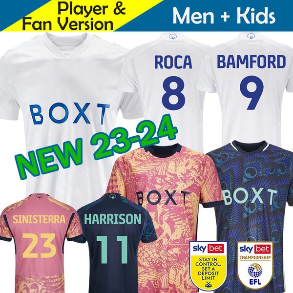 

23 24 bamford soccer jerseys kids kit 2023 2024 leeds home away third 3rd football shirt men fans version cooper aaronson roca uniteds summe, Black;yellow