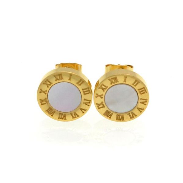 

elegant and charming white shell and black agate roman numerals stud earrings for womenmen girls piercing jewelry3539406, Golden;silver
