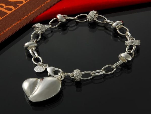 

2016 new arrival jewelry women039s fashion jewelry 925 sterling silver bead chain with heart charm bracelet 8quot8302801, Golden;silver