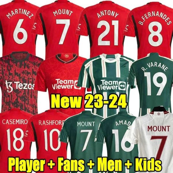 

mount 23 24 sancho soccer jerseys fans player fernandes man utd rashford football shirt 2023 2024 men kids kit martinez antony manchesters g, Black;yellow
