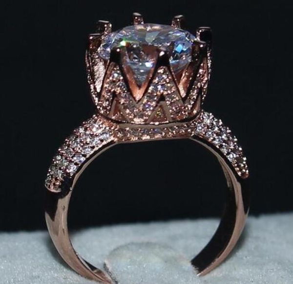 

whole fashion three stone rings rose gold gemstone diamond cz crown jewelry cocktail wedding bride band rings finger for wom6452318, Golden;silver