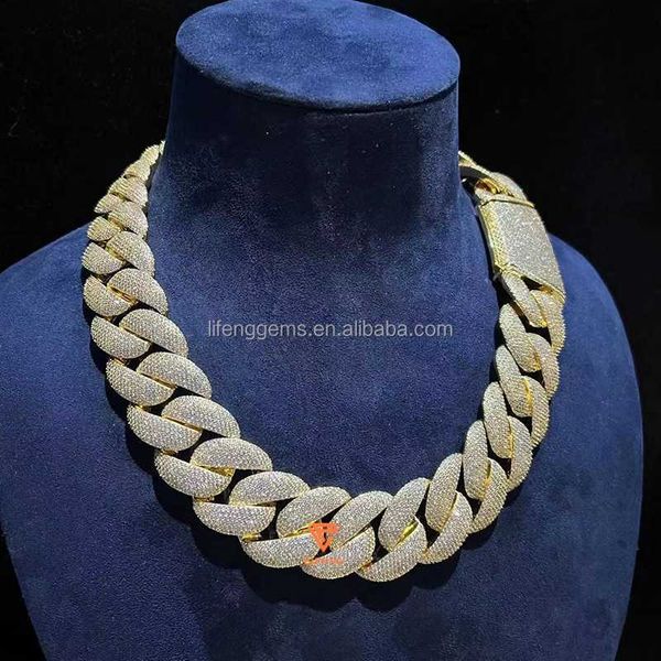 

necklace jewelry 23 mm 6 rows hip-hop jewelry vvs moissanite diamond white yellow gold plated cuban chains, Silver