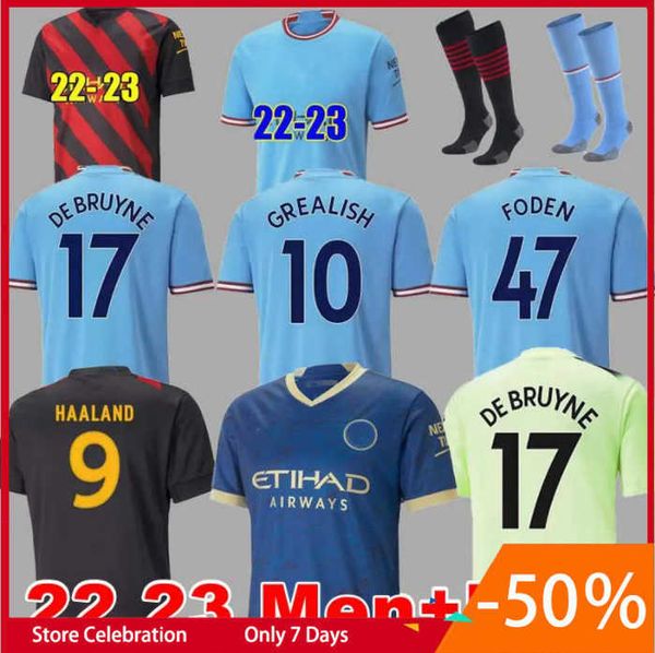 

22 23 haaland man citys soccer jerseys 2022 2023 player fans grealish foden sterling football shirt de bruyne gesus bernardo mahrez maillot, White;black
