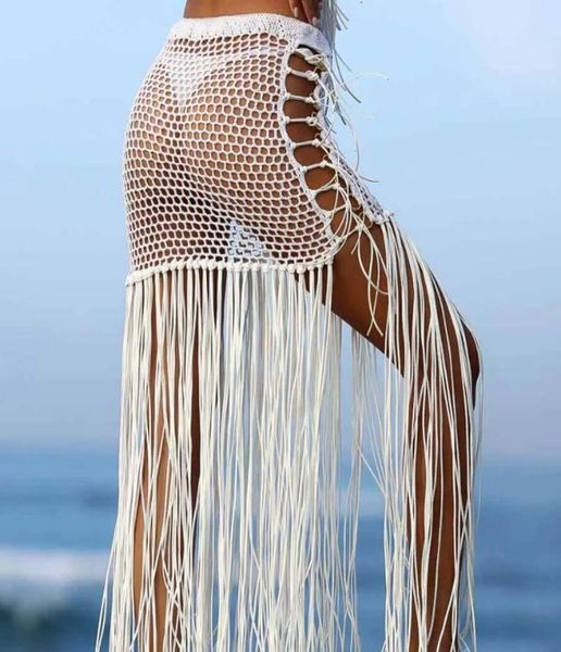 

hand crocheted wrap dress sunscreen skirt bohemian hollow out long fringed dresses coverups women039s swimwear7101476, White;black