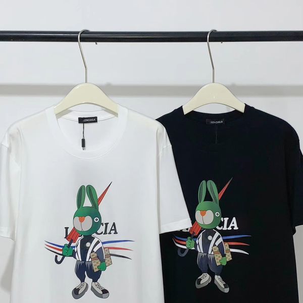 

2023 street short-sleeved t-shirt men's tide cartoon printing loose big size half-sleeve couple hip-hop five-minute sleeve 1088, White;black