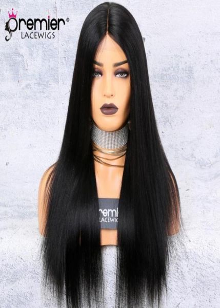 

silk base lace front wigs middle part yaki straight 150 density 100 brazilian remy hair wigs99140752481122, Black;brown
