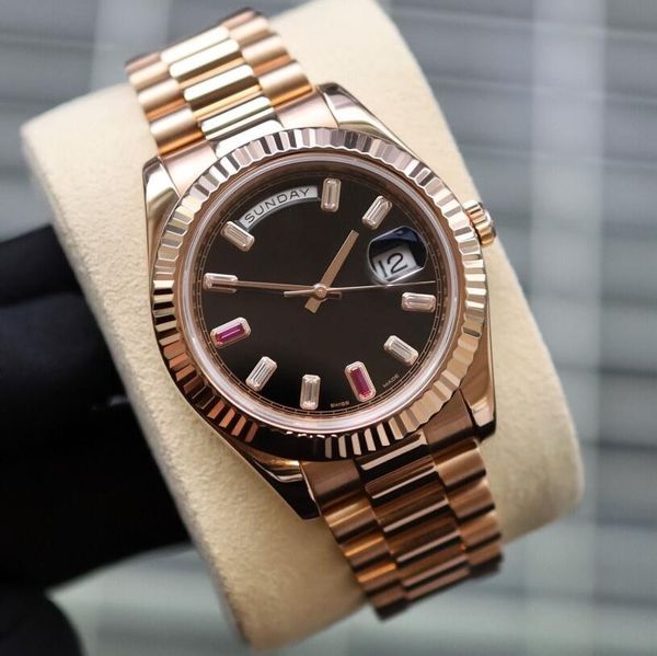 

2023 qc mens watches black dial 41mm daydate ii 218235 stainless steel wristwatches, Slivery;brown