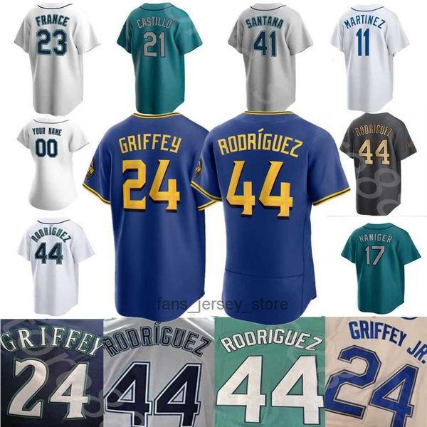 

2023 custom s-4xl 24 ken griffey jr. jerseys 34 felix hernandez 11 edgar martinez 17 mitch haniger 44 rodrlguez 51 suzuki ichiro jersey, Blue;black