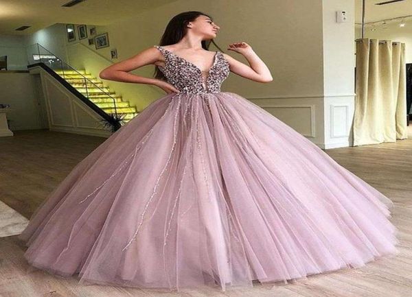 

2019 fairy lilac v neck evening dresses shining crystal beaded a line puffy tulle formal occasion party prom dresses custom made5718434, Black;red