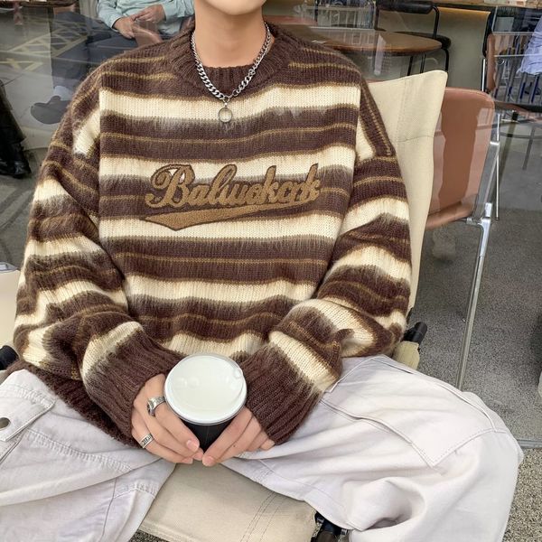 

men's sweaters autumn sweater men winter striped o-neck pullovers thick warm all-match knitwear fashion korean clothing college vintage, White;black