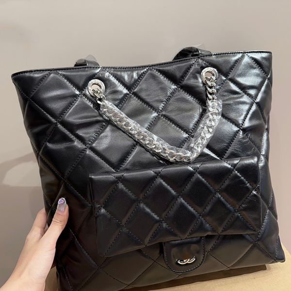 

designer women shoulder bag large shopping bag leather diamond check silver hardware metal c buckle luxury handbags travel bags underarm pur