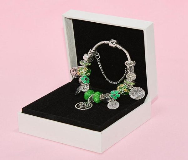 

new green glass beads pendant bracelet for silver-plated jewelry diy beaded ladies bracelet with original box birthday7836893, Golden;silver