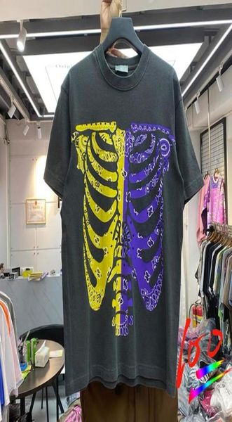 

men039s tshirts heavy fabric kapital brand vintage tshirt men women quality cashew flower skeleton printing casual t shirt to4151487, White;black