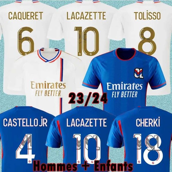 

2023 2024 new ol soccer jersey maillot digital fourth blue football shirt toko ekambi bruno g cherki aouar white lyon men kids kit uniforms, Black;yellow