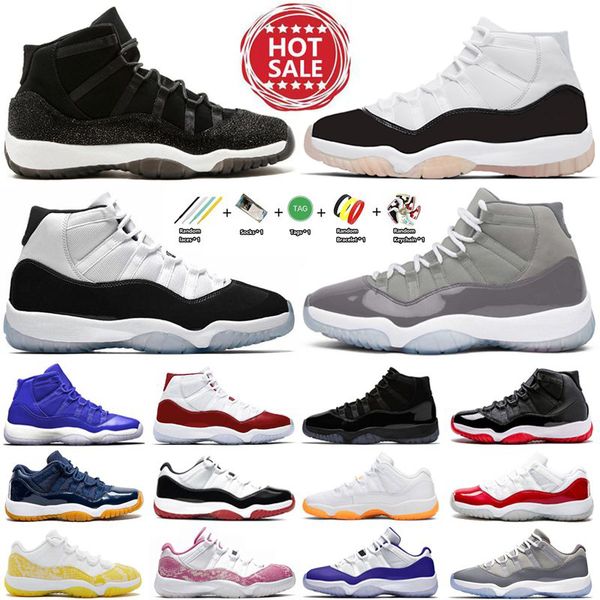 

jumpman 11 11s basketball shoes neapolitan cool grey neutral olive cap and gown gamma blue cherry bred dmp unc citrus mens womens trainers p, Black