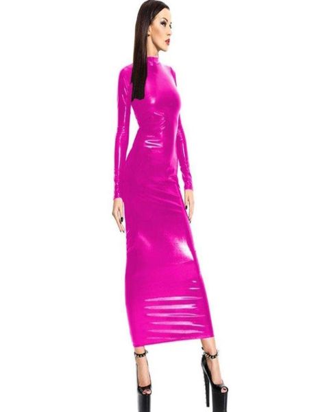 

casual dresses 21 colors women bodycon pencil midi dress tightfitting long sleeve vestido half high neck faux leather party clubw1189704, Black;gray