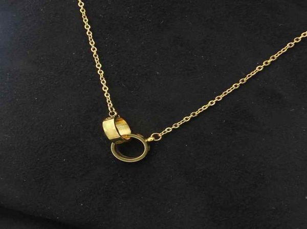 

3 colors stainless steel gold necklace screw small double ring pendant classic love designer necklaces fashion jewelry7886541, Silver