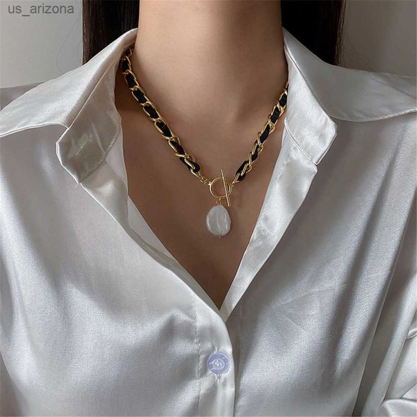 

mother of pearl necklace female clavicle chain black rope shaped pendant korean spring and summer temperament short necklace l230620, Silver