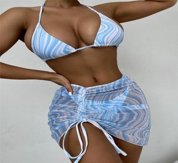 

women039s swimwear print bikini 2022 triangle swimsuit women halter skirt 3 pieces set elegant bathing suit beach wear biquini9632960, White;black