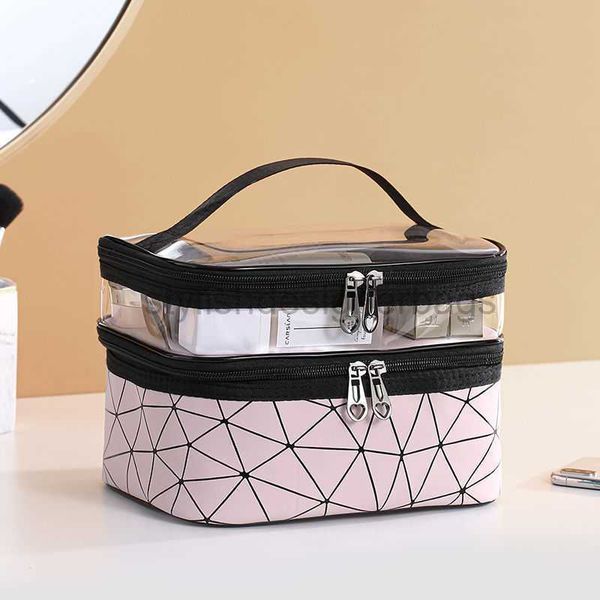 

cosmetic bags cases 2023 new double layer makeup bag box checkered portable women's makeup master multifunctional storage wash bagstyli